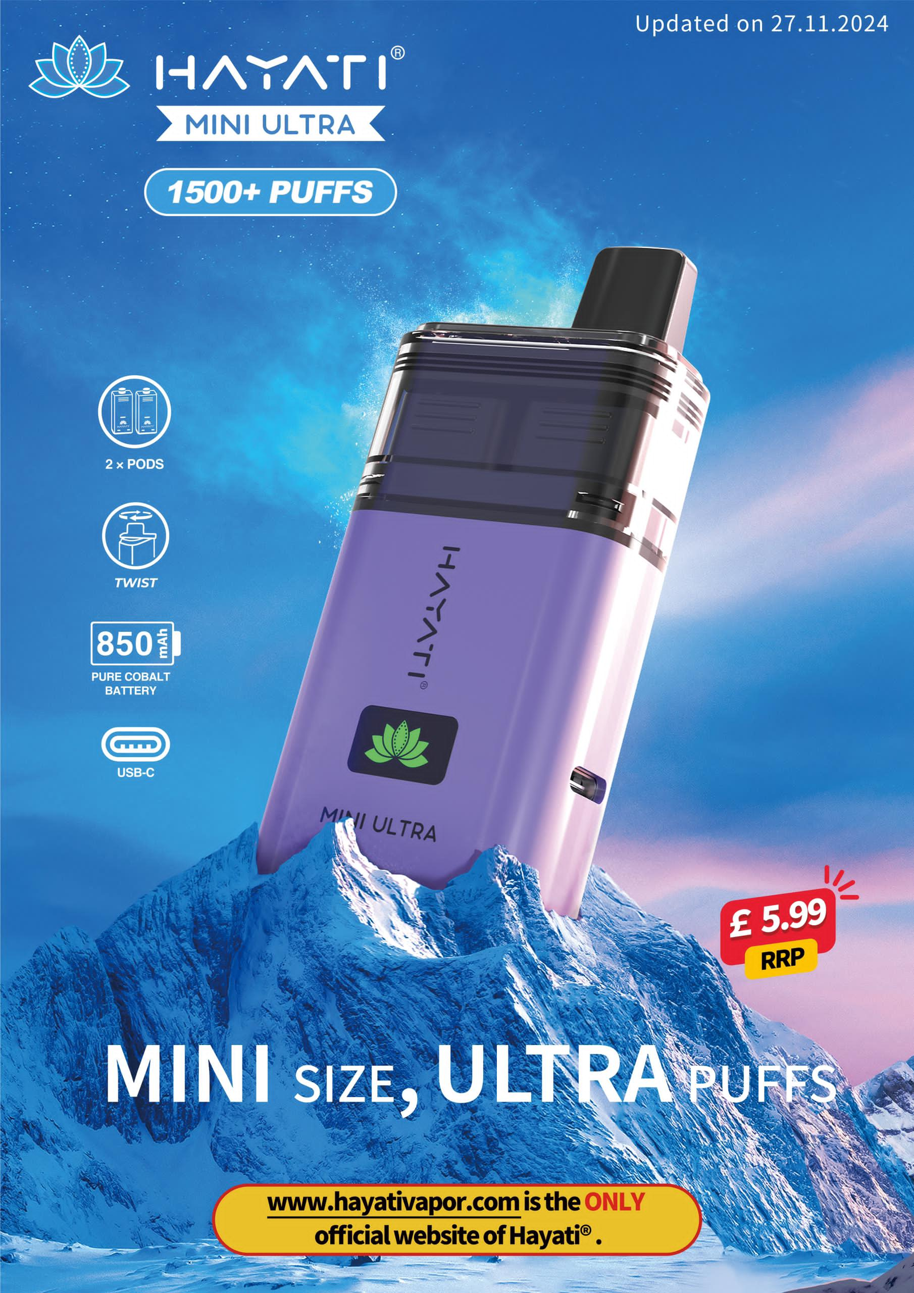 Hayati Mini Ultra 1500 Puffs Disposable Pod (Box of 10)